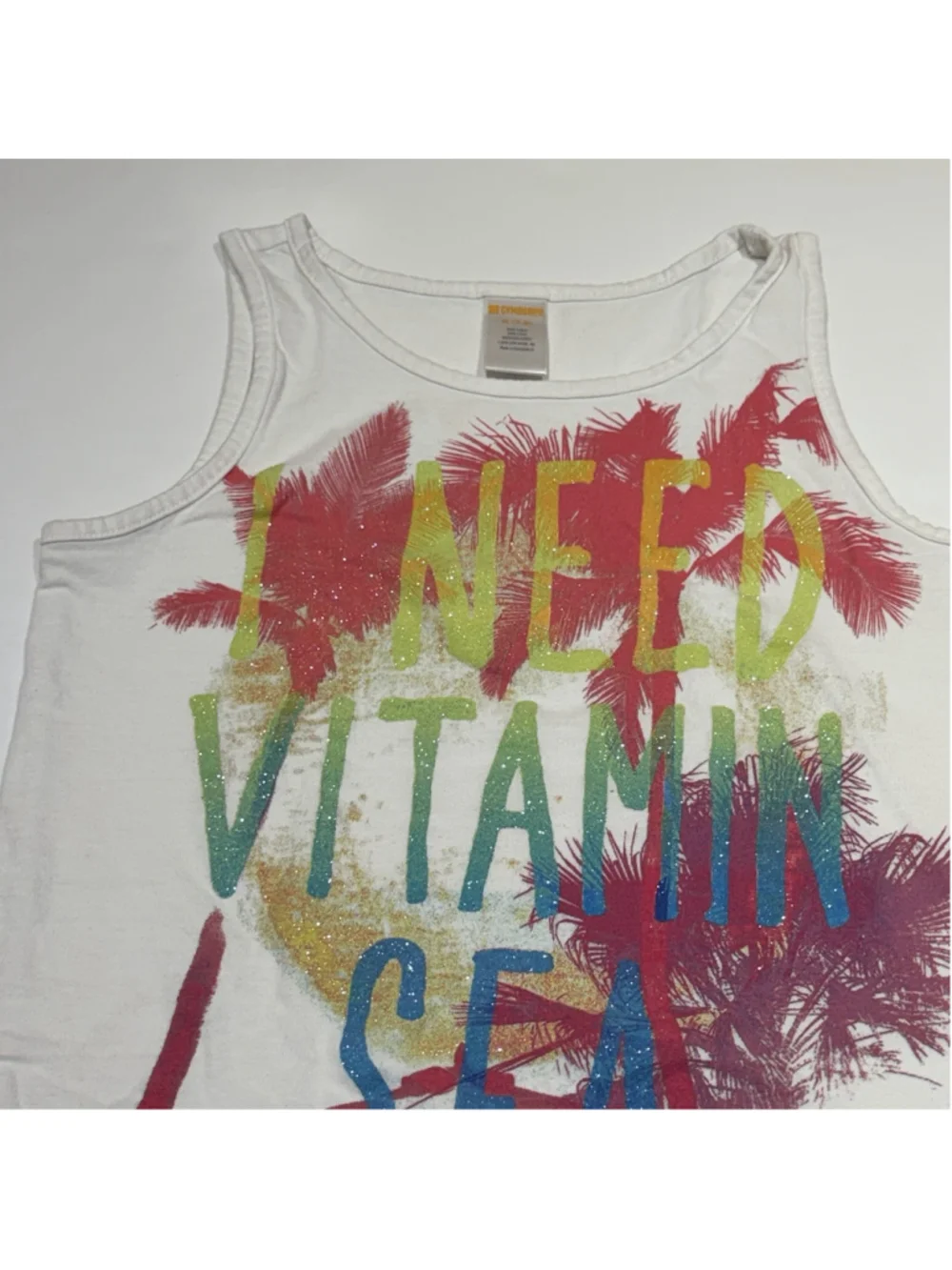 Gymboree Girls M 7-8 I Need Vitamin Sea Tank Top Beach Vacation Glitter Graphic